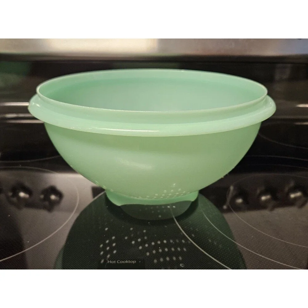 Vintage Tupperware Jadeite Green 9'' Pasta Strainer Colander W Lid #339 & #516